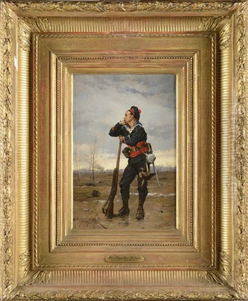 Guerre De 1870 : Marin En Sentinelle Sur Un Champ De Bataille Oil Painting by Etienne Prosper Berne-Bellecour