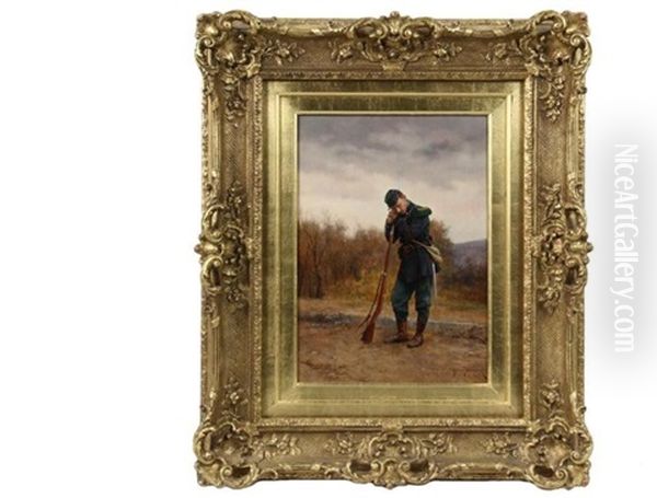 Portrait Of A French Sentry Oil Painting by Etienne Prosper Berne-Bellecour