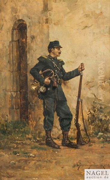 Soldat Mit Trompete Auf Posten Oil Painting by Etienne Prosper Berne-Bellecour