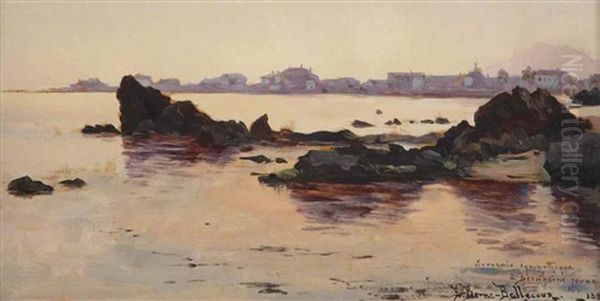 A Seaside Village At Dusk Oil Painting by Etienne Prosper Berne-Bellecour