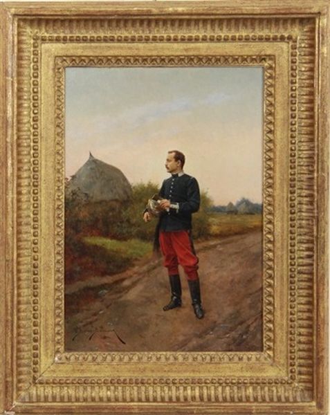 German Officer Oil Painting by Etienne Prosper Berne-Bellecour