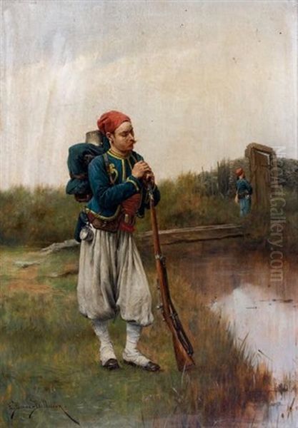 Zouave Au Repos Oil Painting by Etienne Prosper Berne-Bellecour