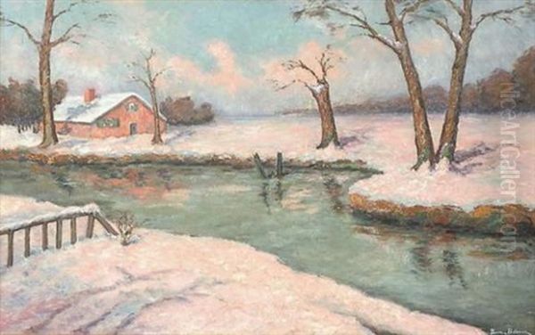 Bord De Riviere En Hiver Oil Painting by Etienne Prosper Berne-Bellecour