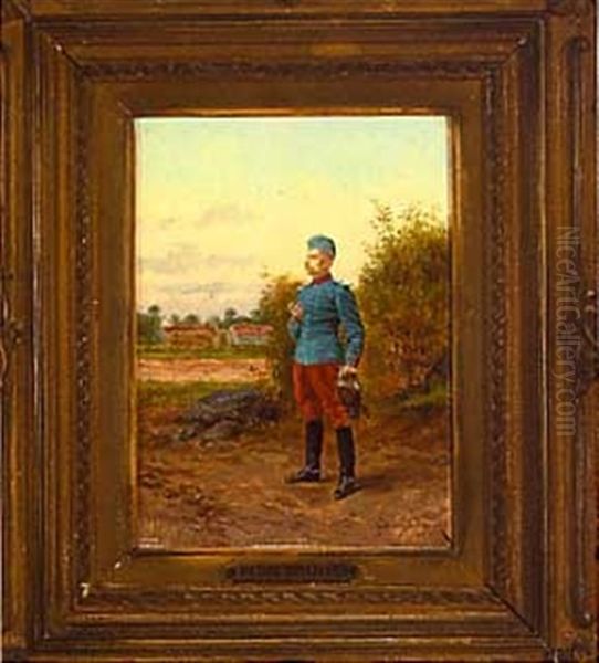 Portrait Of A Calvary Officer In A Field Oil Painting by Etienne Prosper Berne-Bellecour