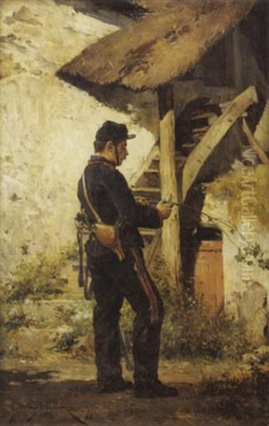 Franzosicher Soldat Mit Zweig Und Taschenmesser Oil Painting by Etienne Prosper Berne-Bellecour