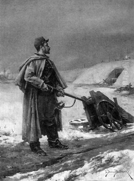 A Foot Soldier In The Snow by Etienne Prosper Berne-Bellecour