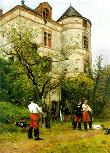 On The Dueling Ground Oil Painting by Etienne Prosper Berne-Bellecour