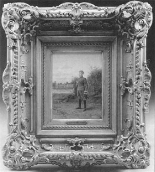 Portrait Of A Calvary Officer In A Field Oil Painting by Etienne Prosper Berne-Bellecour