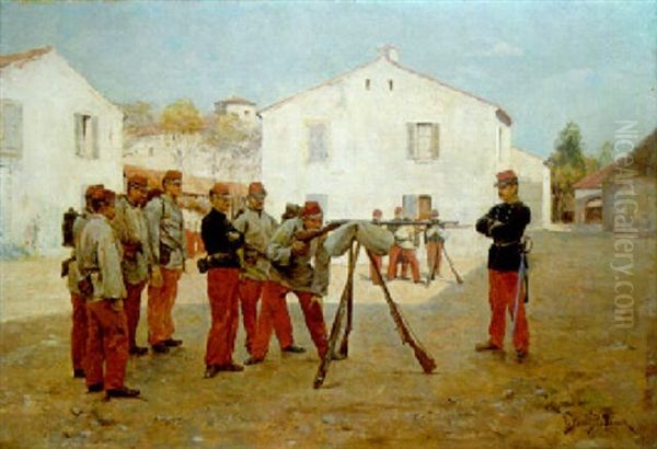 A French Line Infantry In Drill Order Oil Painting by Etienne Prosper Berne-Bellecour