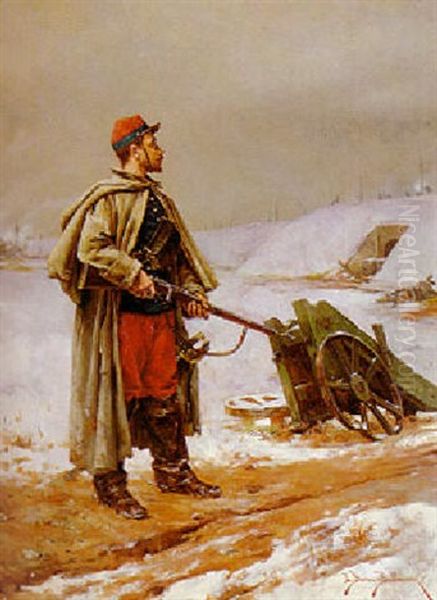 Grenadier, Temps D'hiver Oil Painting by Etienne Prosper Berne-Bellecour