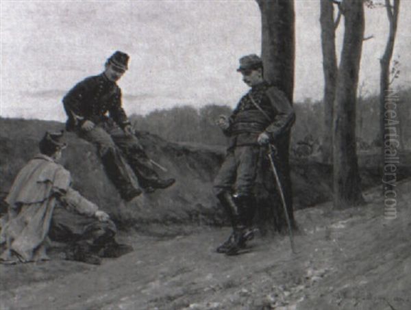 Soldiers Resting On The Roadside Oil Painting by Etienne Prosper Berne-Bellecour