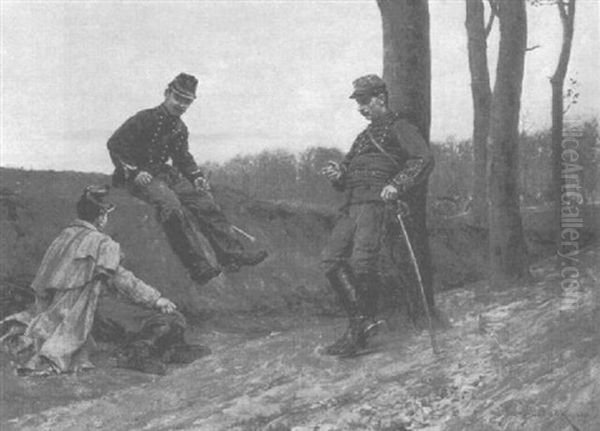 Soldiers Resting On The Roadside Oil Painting by Etienne Prosper Berne-Bellecour