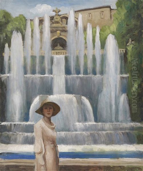 Portrait Of Lady Diana Cooper At The Villa D'este, Tivoli Oil Painting by Lord Berners