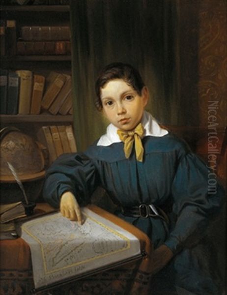 Portrait Eines Knaben Bei Seinem Geographiestudien Oil Painting by Pieter Gerardus Bernhard