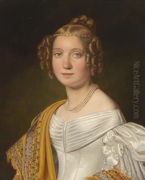 Portrait Einer Jungen Dame In Weisem Kleid Oil Painting by Joseph Bernhardt