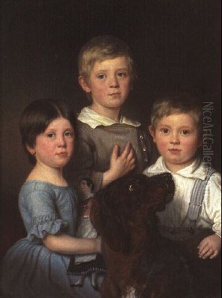 Bildnis Der Kinder Des Freiherrn Julius Von Ponickau Oil Painting by Joseph Bernhardt