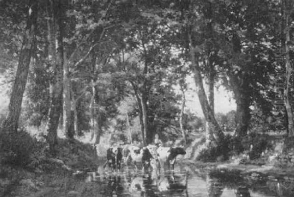 Fording The Stream Oil Painting by Camille Bernier