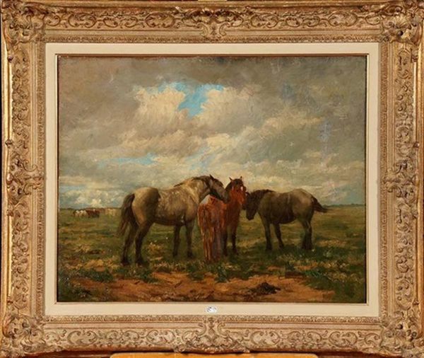 Chevaux Au Pre Oil Painting by Geo Bernier