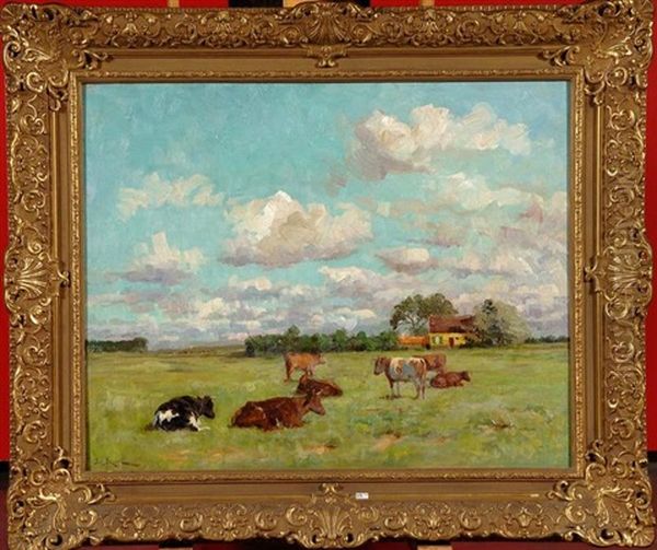 Vaches Au Pre Oil Painting by Geo Bernier