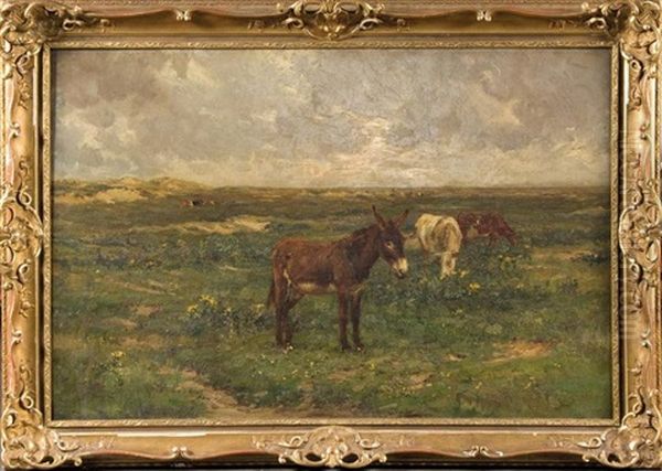 Vaches Et Ane Dans Les Dunes Oil Painting by Geo Bernier