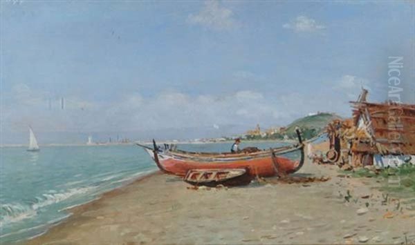 Malaga Coastal Scene Oil Painting by Enrique Florido Bernils