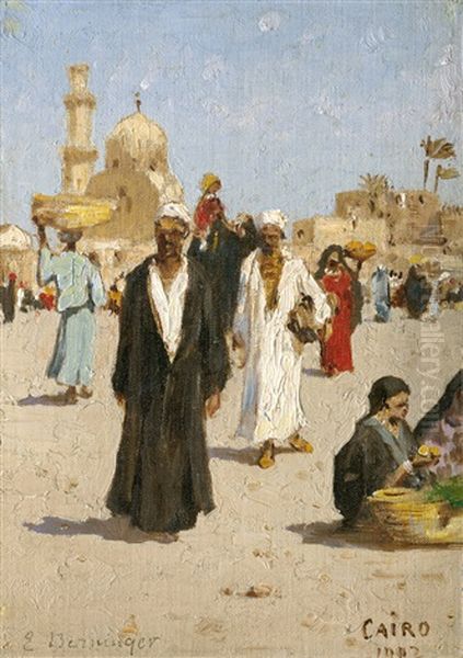 Strasenszene In Kairo Oil Painting by Edmund Berninger