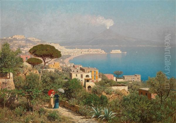 View From Posilippo To The Bay Of Naples And Vesuvius Oil Painting by Edmund Berninger