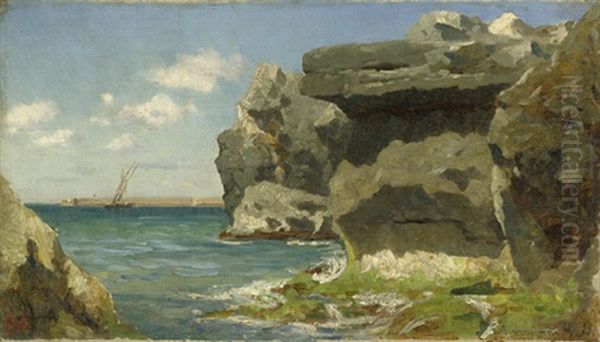 Mediterrane Kustenlandschaft Mit Felsen Oil Painting by Edmund Berninger