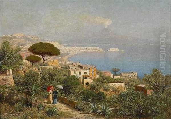 Blick Vom Posilippo Auf Die Bucht Von Neapel Und Den Vesuv Oil Painting by Edmund Berninger