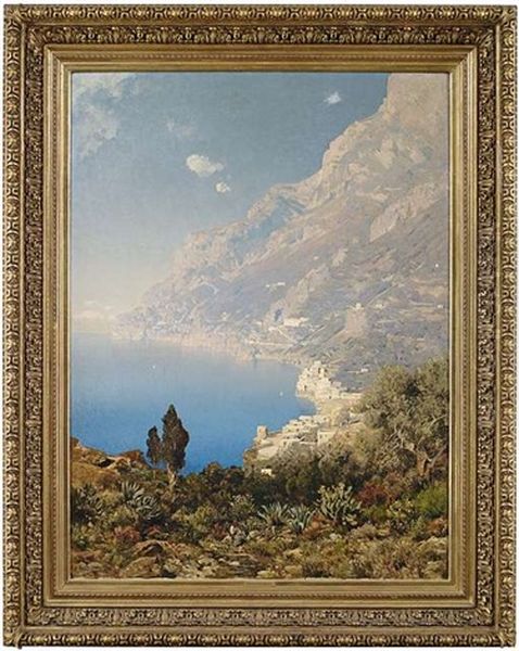 Kuste Bei Amalfi Oil Painting by Edmund Berninger