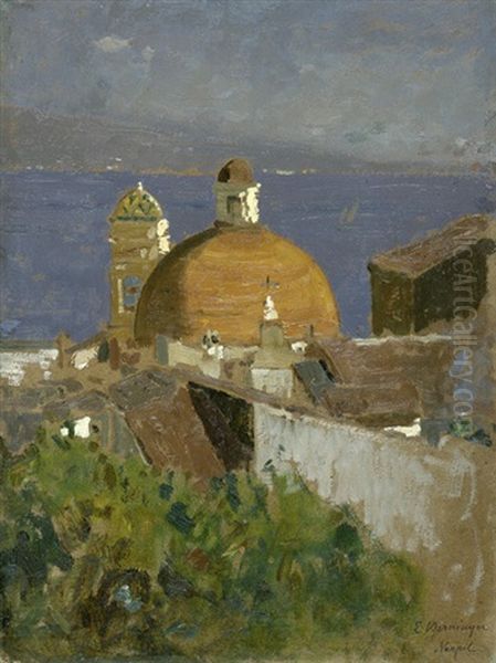 Blick Uber Die Kuppel Der Chiesa Di Sant'anna In Neapel Auf Den Golf Oil Painting by Edmund Berninger