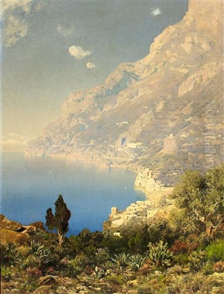 Kuste Bei Amalfi Oil Painting by Edmund Berninger