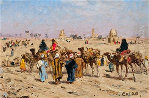 Kamelkarawane Vor Den Toren Kairos, Cairo Oil Painting by Edmund Berninger