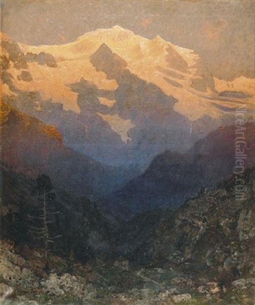 Jungfraumassiv Im Abendrot Oil Painting by Edmund Berninger