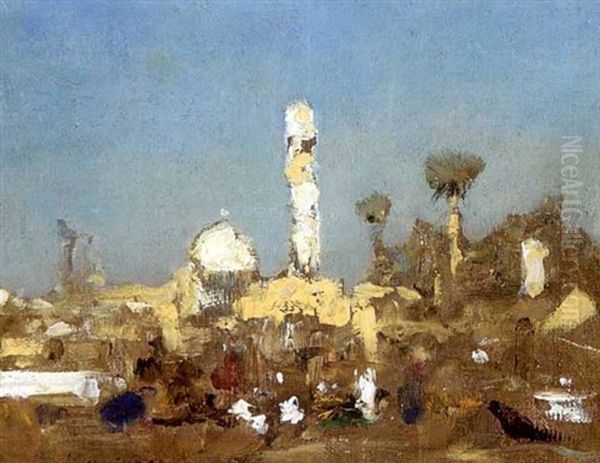 Blick Auf Eine Orientalische Stadt (sketch) Oil Painting by Edmund Berninger