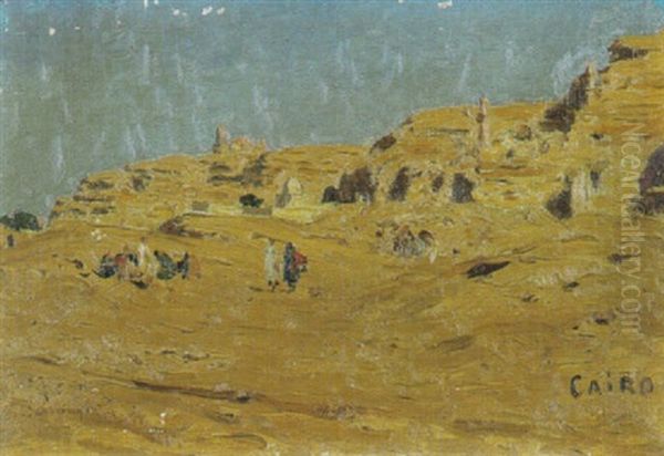 Agyptische Wustenlandschaft Mit Beduinen Im Mittelgrund Oil Painting by Edmund Berninger