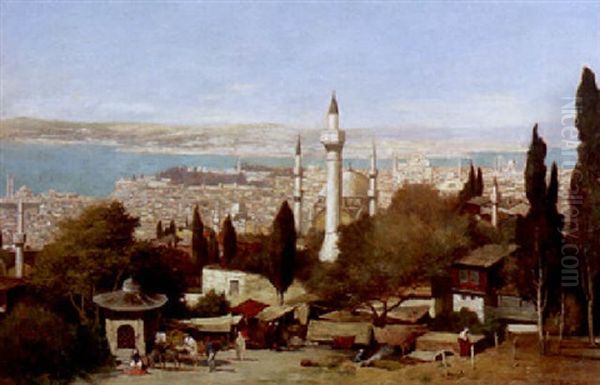 Constantinople From Above The Sulemaniye Mosque Oil Painting by Edmund Berninger