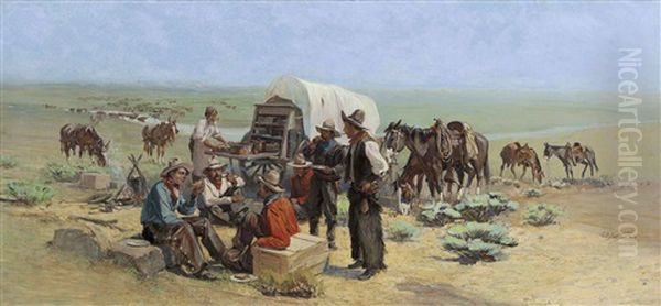 Cowboy Mess Camp Oil Painting by Oscar Edmund Berninghaus