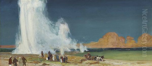 Old Faithful, Yellowstone Oil Painting by Oscar Edmund Berninghaus