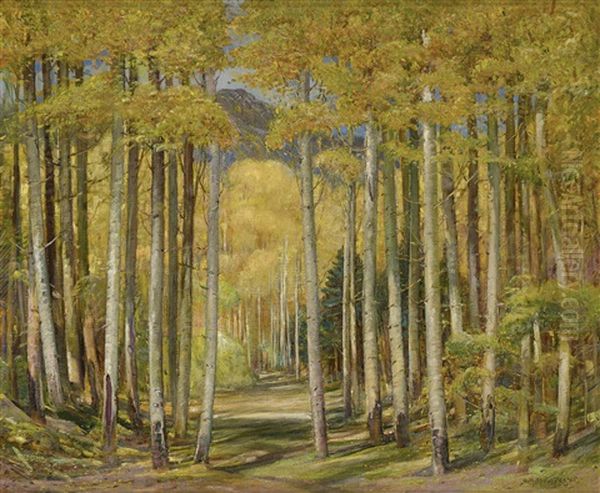 Autumn Aspen Forest Oil Painting by Oscar Edmund Berninghaus