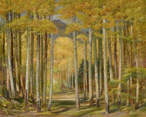 Autumn Aspen Forest Oil Painting by Oscar Edmund Berninghaus