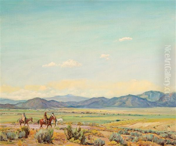 Under The Sangre De Cristos Oil Painting by Oscar Edmund Berninghaus