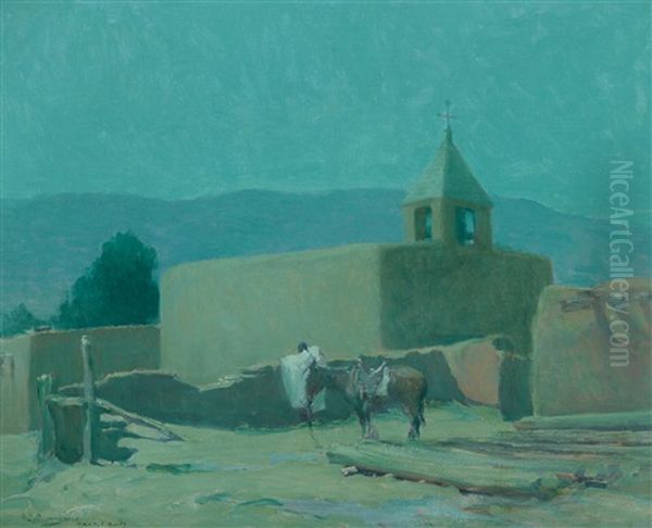 Old Mission At Taos Oil Painting by Oscar Edmund Berninghaus