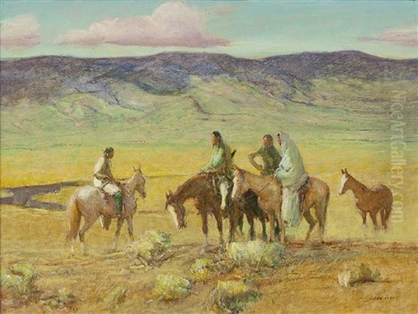 Pueblo Indians On Their Reservation Oil Painting by Oscar Edmund Berninghaus