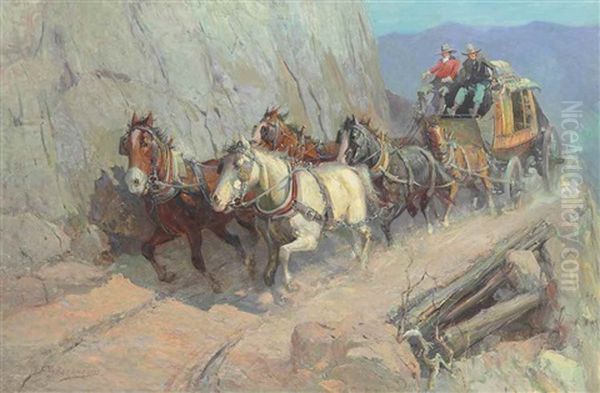 Taos Stage Oil Painting by Oscar Edmund Berninghaus