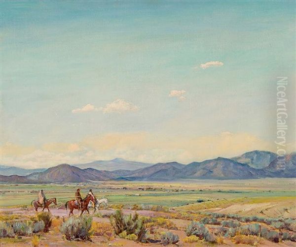 Under The Sangre De Cristos Oil Painting by Oscar Edmund Berninghaus