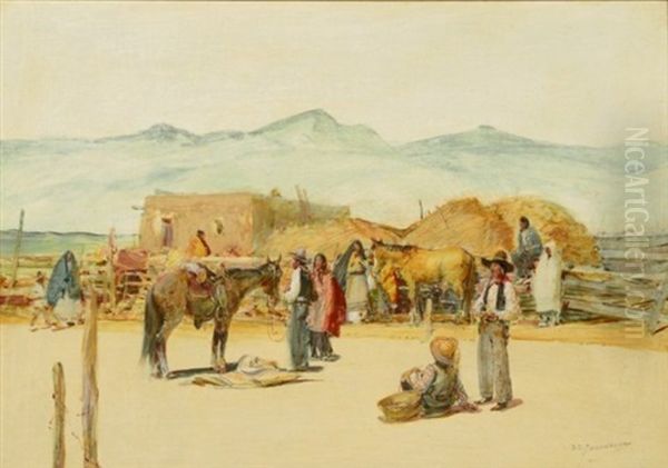 Pueblo Indians And Visitors Oil Painting by Oscar Edmund Berninghaus