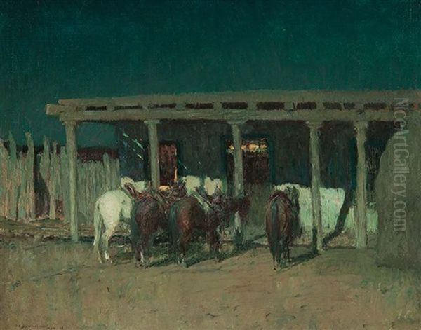 Waiting, Taos Oil Painting by Oscar Edmund Berninghaus