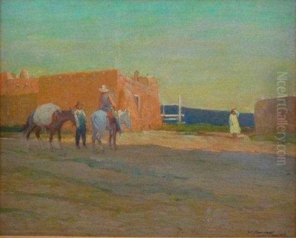 Taos Oil Painting by Oscar Edmund Berninghaus