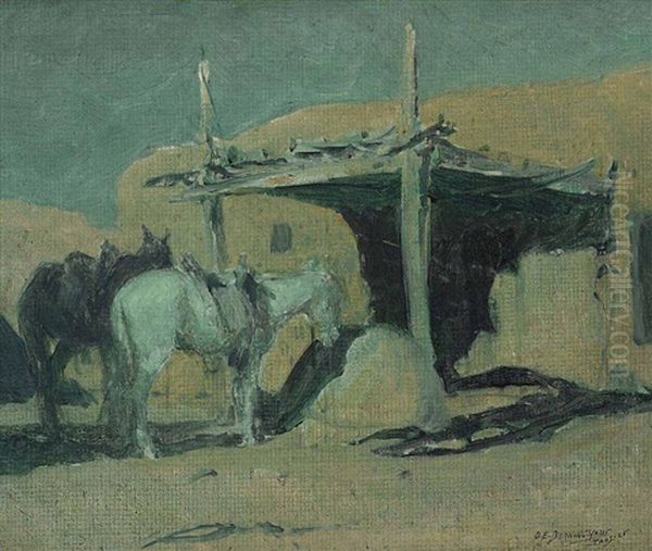 Horses Hitched Oil Painting by Oscar Edmund Berninghaus